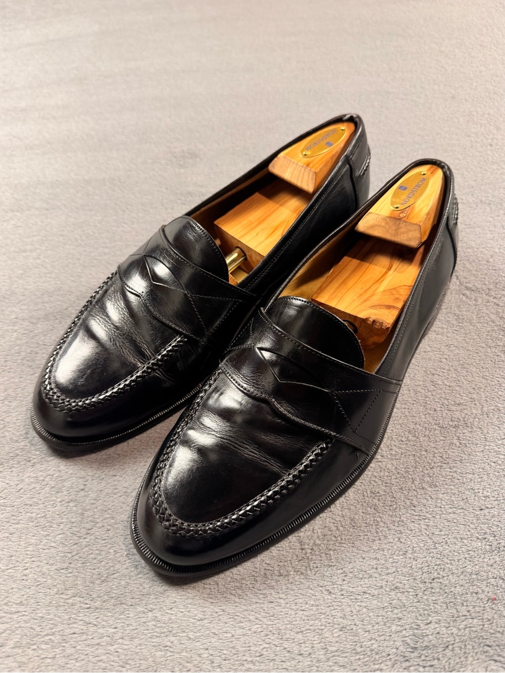Johnston & Murphy Black Leather Penny Loafers - Men